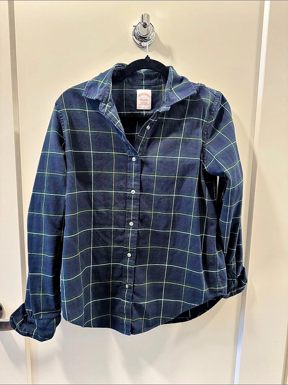 Brook Brothers Classic Fit Flannel Shirt Plaid Button Down in Blue & Green